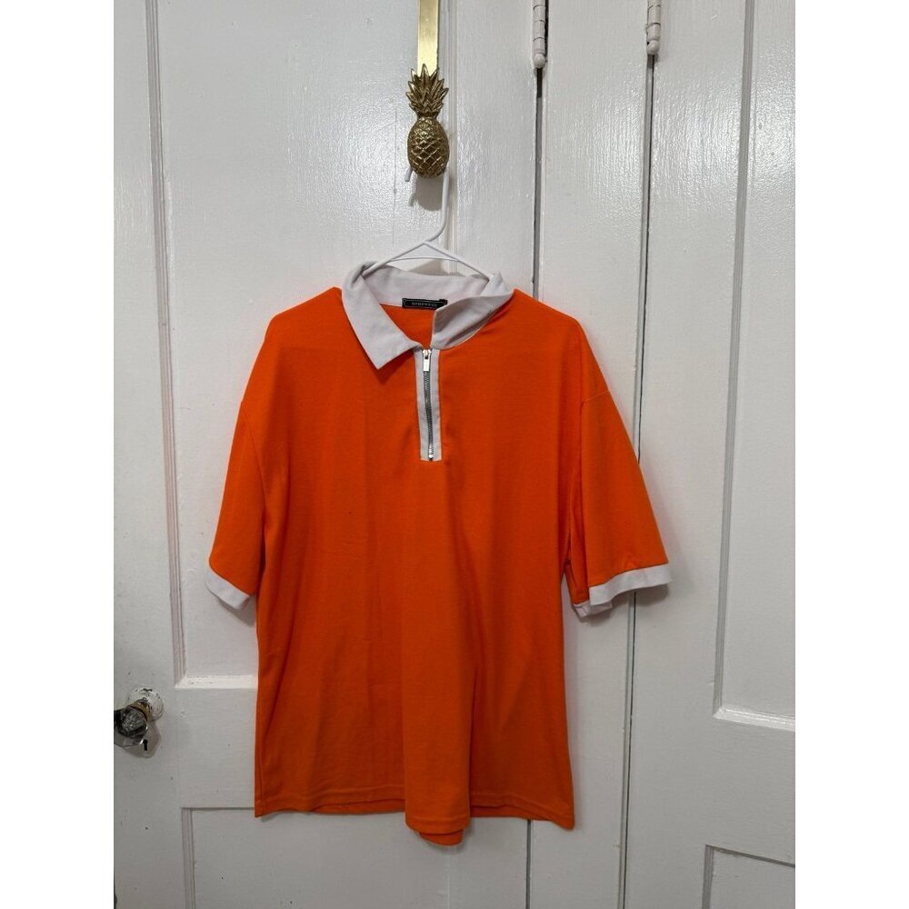 siimhwrss Orange Short Sleeve Zip Polo Shirt